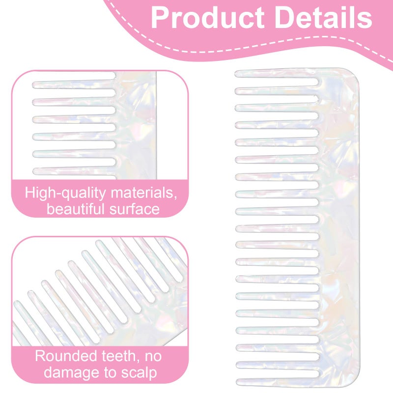 LLOUSSAK 2 Pack Detangling Comb White Tortoise Shell Wide Tooth Comb Shower Comb Large Acetate Hair Comb for Curly, Wet, Dry, Straight, Thick and Long Hair - Image 3